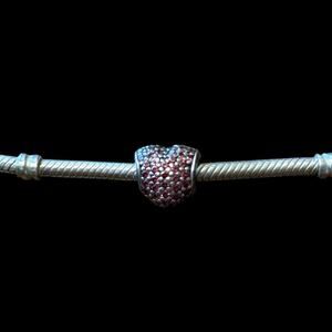 Unmarked Pandora 925 red pink cubic zirconia pave heart charm